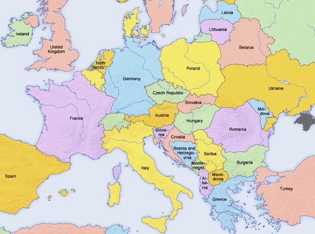 Map of Europe with links to genealogy guides